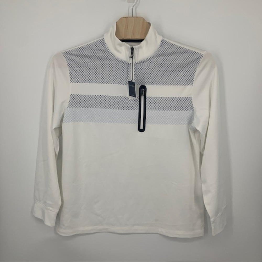 NWT Club Room Performance Quarter Zip Pullover L Golf Preppy White Blue Athletic